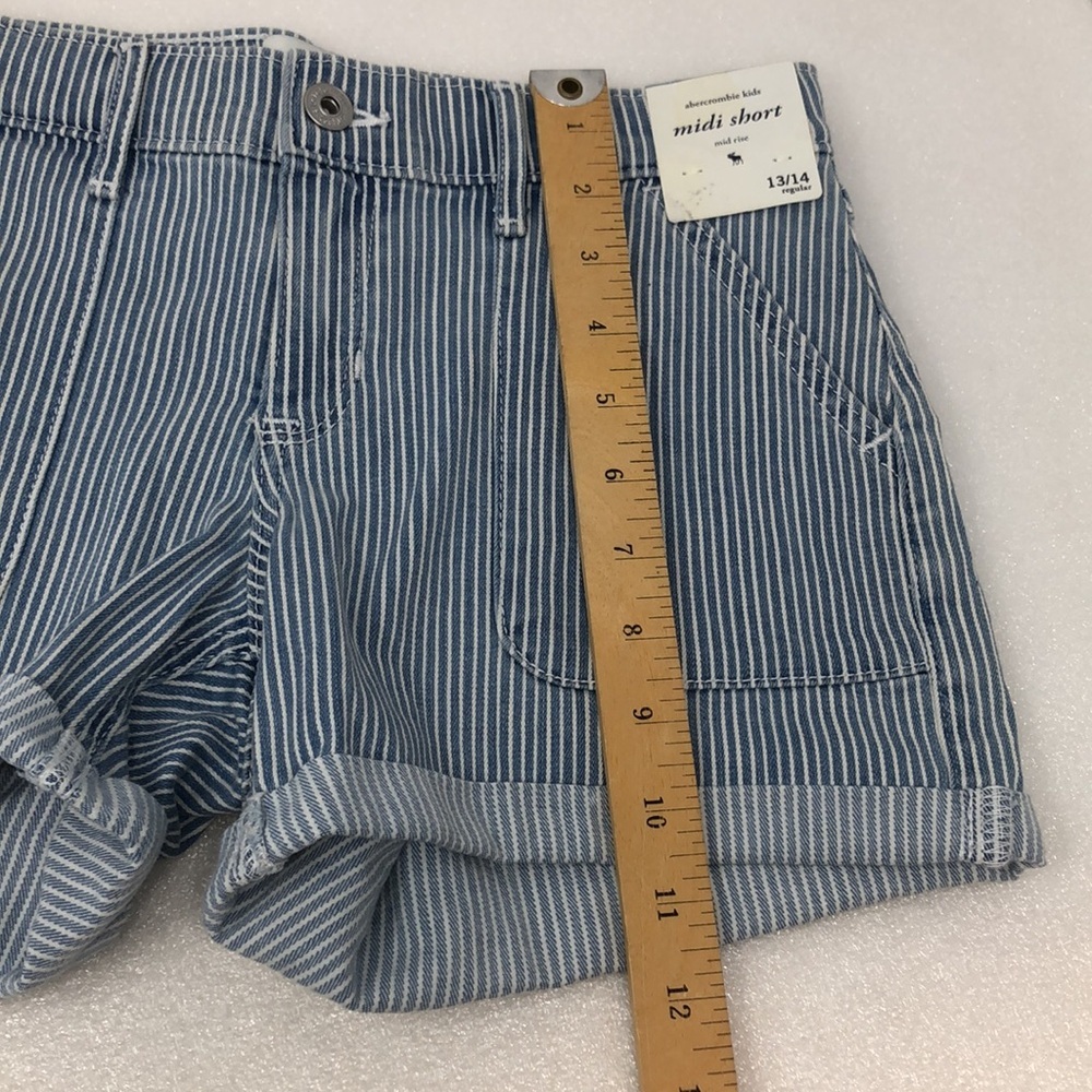 Abercrombie Kids Shorts Mid Rise Midi 13/14 Regular Blue & White Stripe Denim - Picture 12 of 15